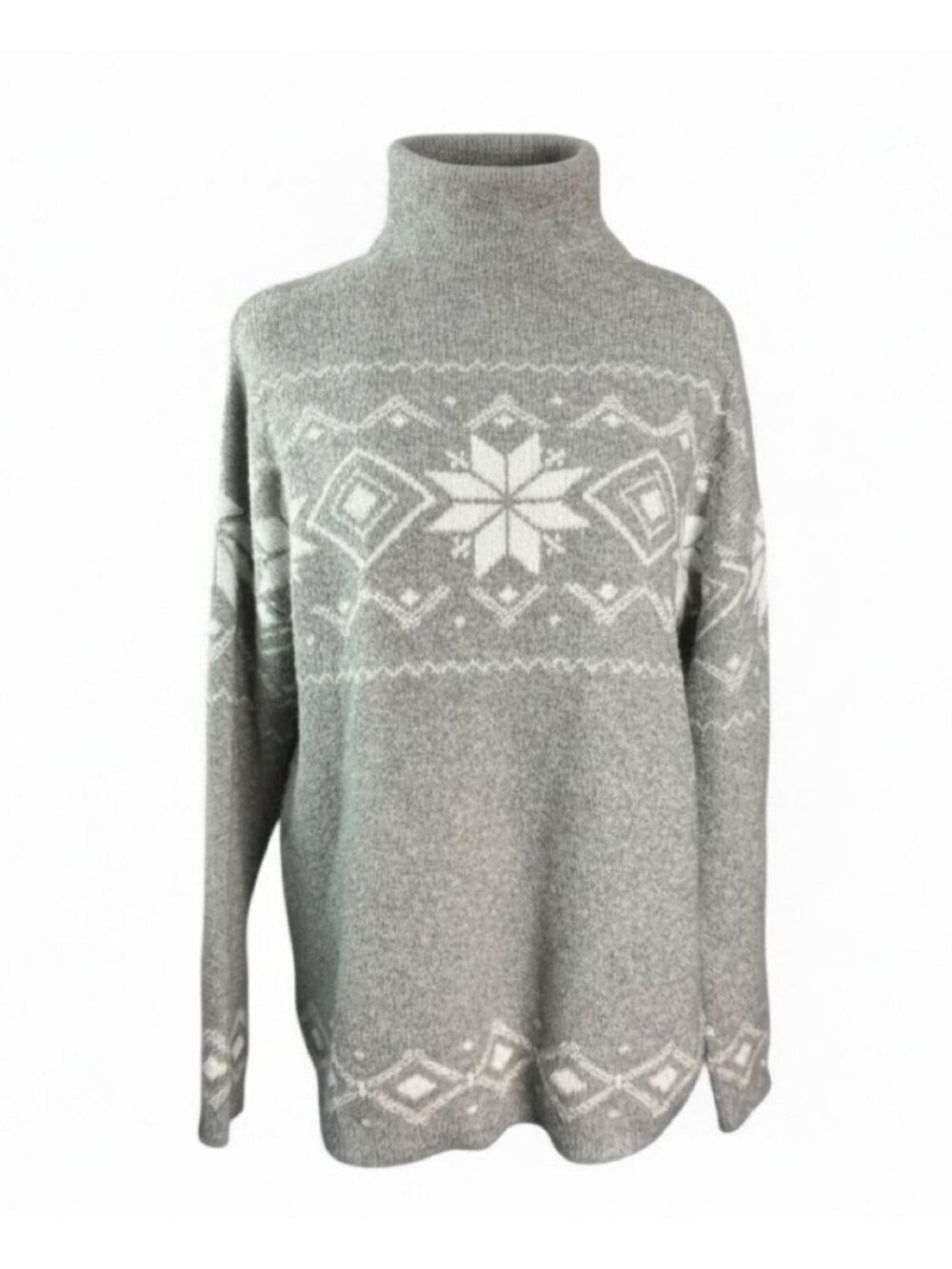 Christian Siriano Sweater Women M Gray Snowflake Fair Isle Turtleneck Tunic - Picture 2 of 10